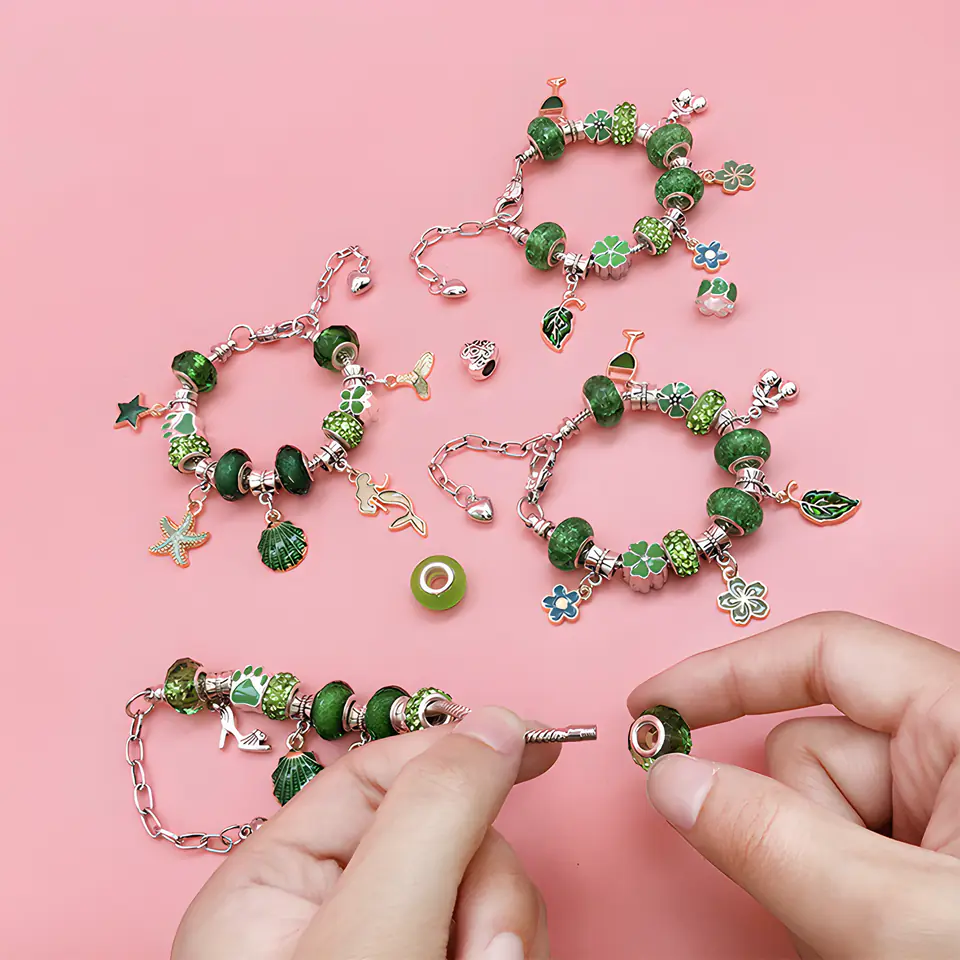 Zestaw Do Tworzenia Robienia Biżuterii, Bransoletek, Charmsy, Zawieszki, Koraliki ODCIENIE ZIELENI