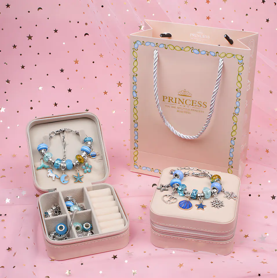 Zestaw Do Tworzenia Robienia Biżuterii, Bransoletek, Charmsy, Zawieszki, Koraliki ODCIENIE NIEBIESKIEGO