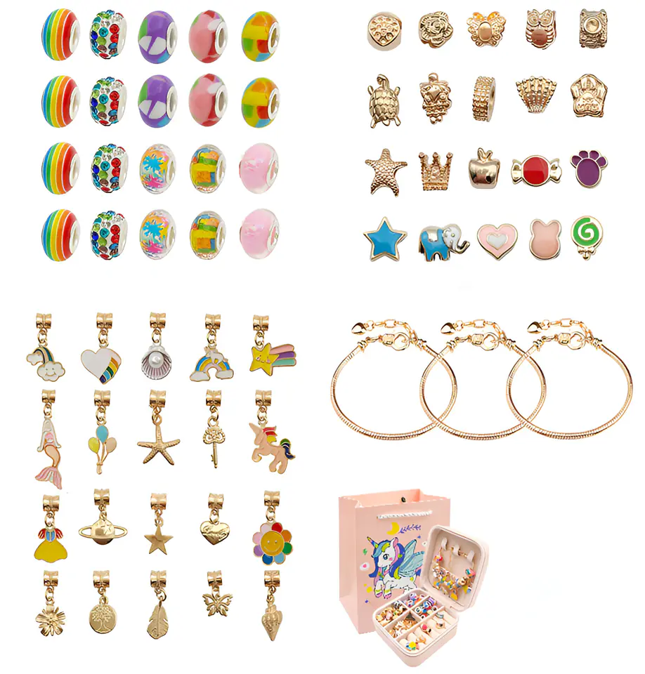 Zestaw Do Tworzenia Robienia Biżuterii, Bransoletek, Charmsy, Zawieszki, Koraliki TĘCZOWE KOLORY