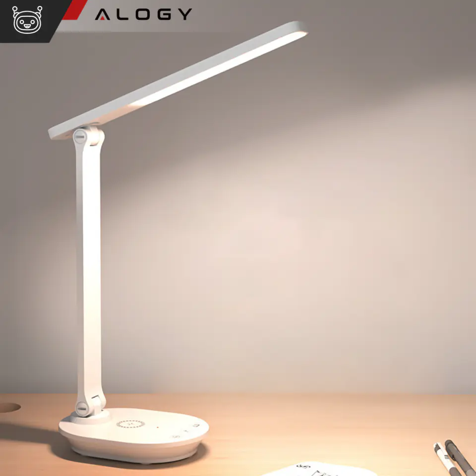 Lampka LED nocna na biurko z ładowarka indukcyjna QI 15W USB biurkowa do czytania Czasowy wyłącznik Alogy Desk Biała