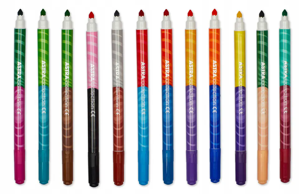 Flamastry dwustronne zestaw 12 sztuk = 24 kolory pisaki mazaki 314118001 ASTRA