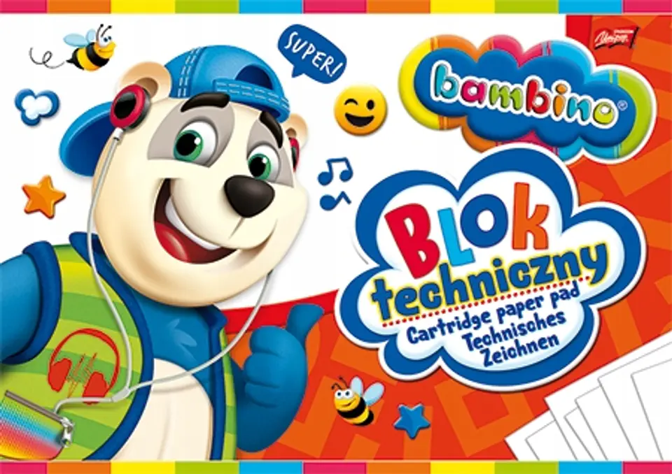 Blok techniczny szkolny A4 biały 10 kartek 190g BAMBINO