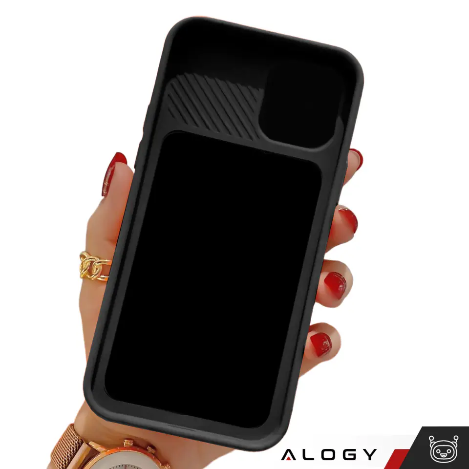 Etui do iPhone 15 Pro Max Slide Case z osłoną na obiektyw aparat obudowa matowe czarne Alogy Soft Matt