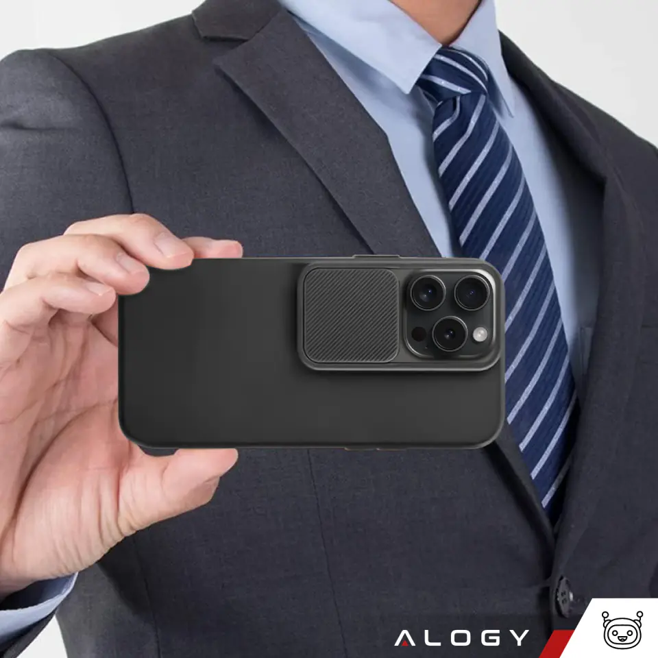 Etui do iPhone 15 Pro Slide Case z osłoną na obiektyw aparat obudowa matowe czarne Alogy Soft Matt