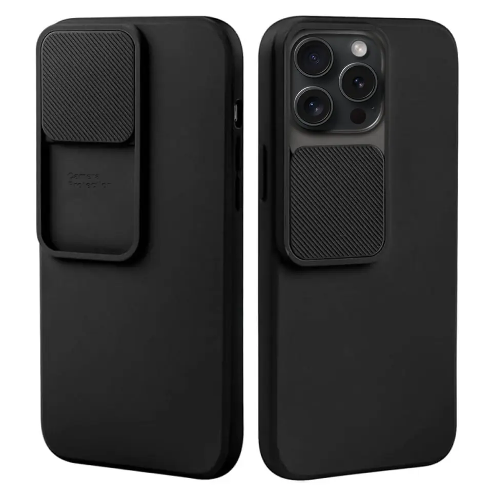 Etui do iPhone 15 Pro Slide Case z osłoną na obiektyw aparat obudowa matowe czarne Alogy Soft Matt