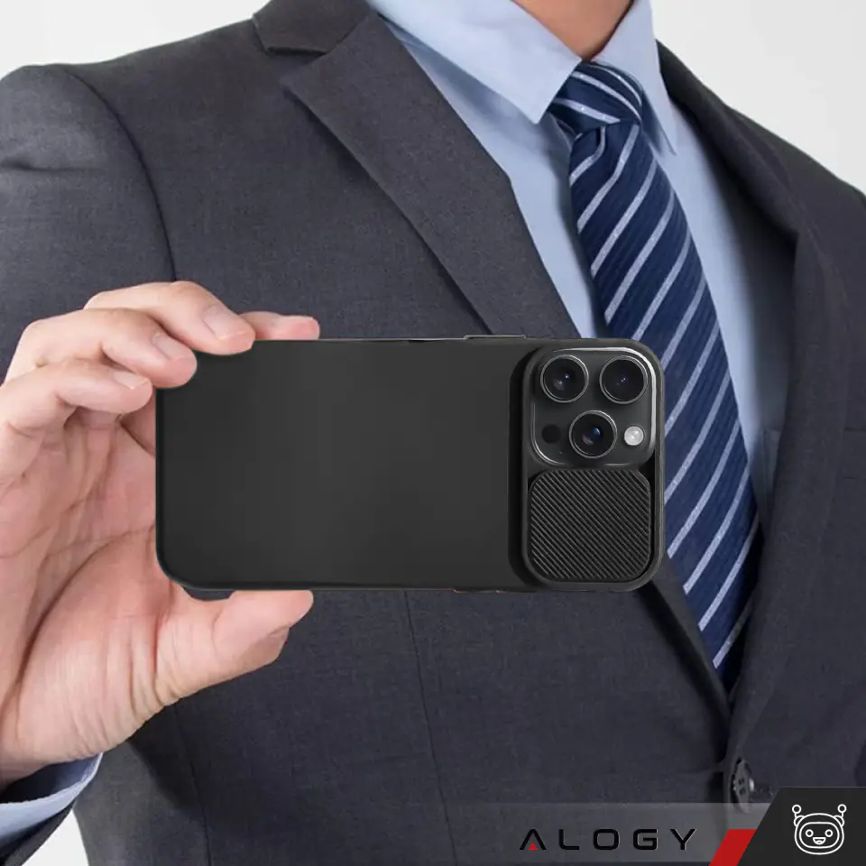Etui do iPhone 15 Pro Max Slide Case z osłoną na obiektyw aparat obudowa matowe czarne Alogy Soft Matt