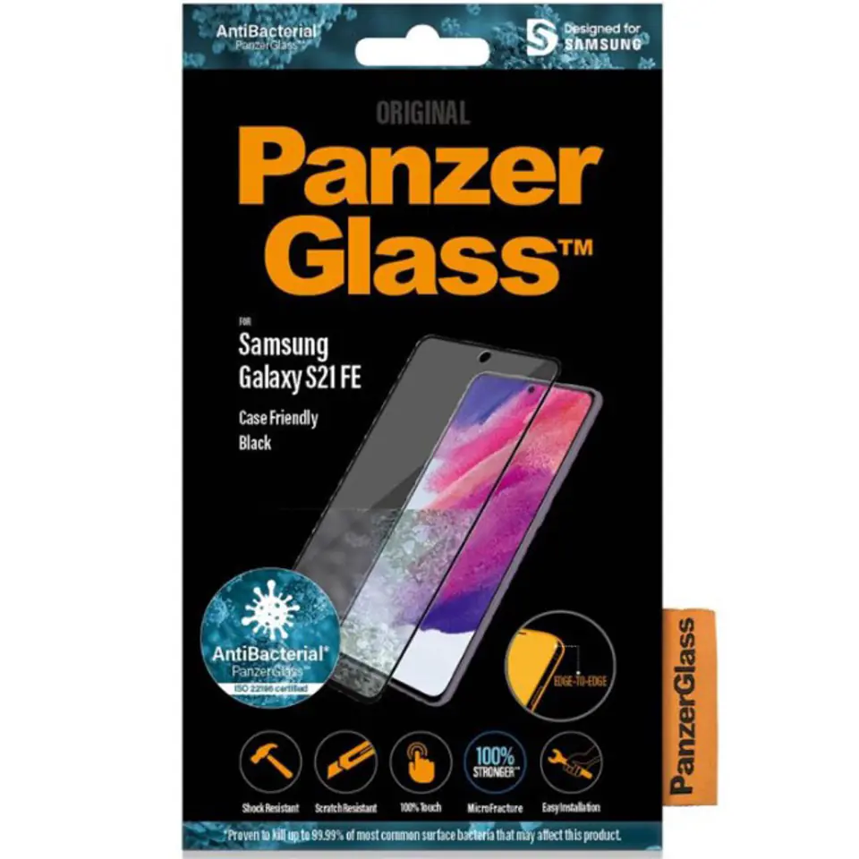 Szkło hartowane antybakteryjne Panzerglass CF AB Galaxy S21 FE, czarna ramka 