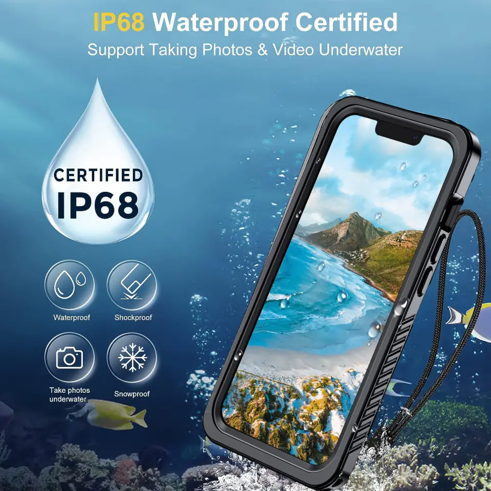 Etui do iPhone 14 wodoodporne pancerne 360 Case Hybrid ochrona aparatu obiektywów IP68 Waterproof czarne