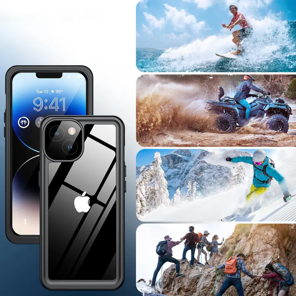 Etui do iPhone 14 wodoodporne pancerne 360 Case Hybrid ochrona aparatu obiektywów IP68 Waterproof czarne