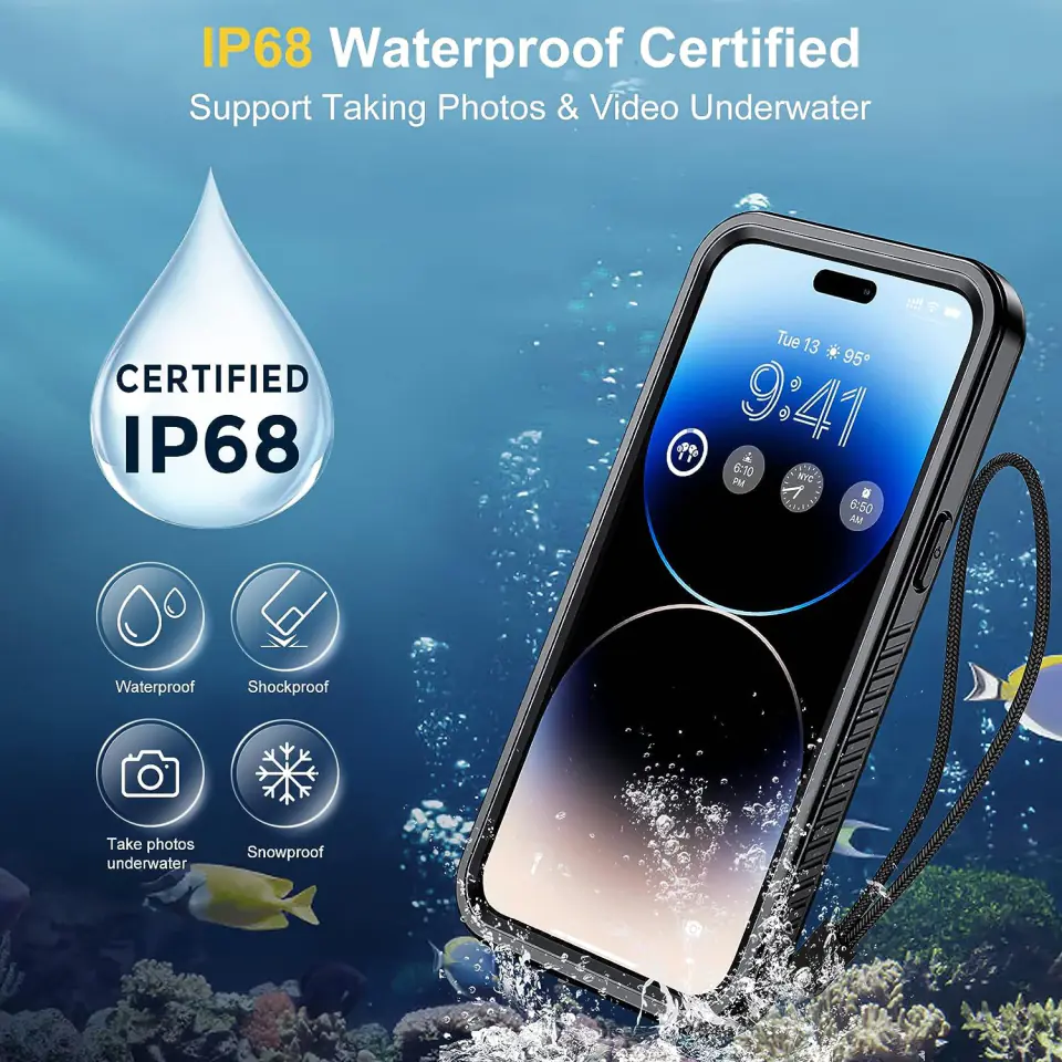 Etui do iPhone 14 Pro wodoodporne pancerne 360 Case Hybrid ochrona aparatu obiektywów IP68 Waterproof czarne