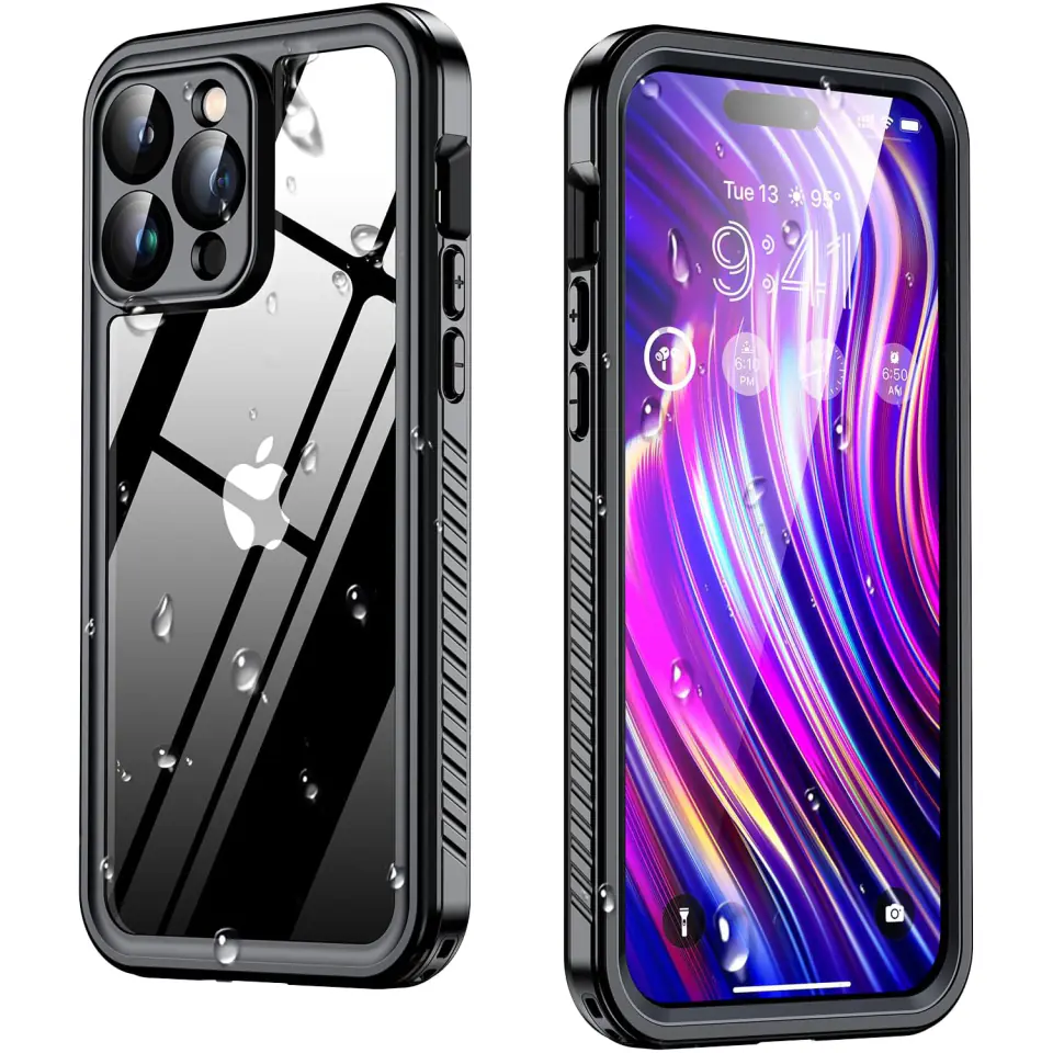 Etui do iPhone 14 Pro wodoodporne pancerne 360 Case Hybrid ochrona aparatu obiektywów IP68 Waterproof czarne