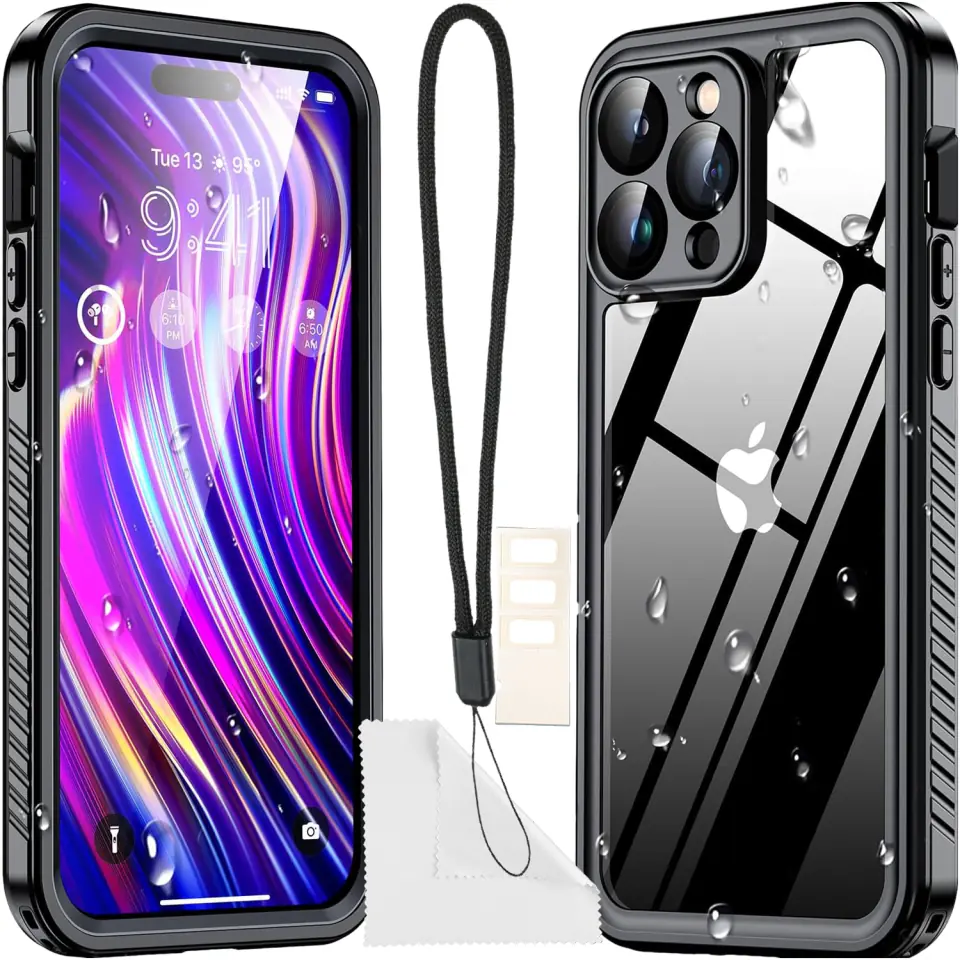 Etui do iPhone 14 Pro wodoodporne pancerne 360 Case Hybrid ochrona aparatu obiektywów IP68 Waterproof czarne