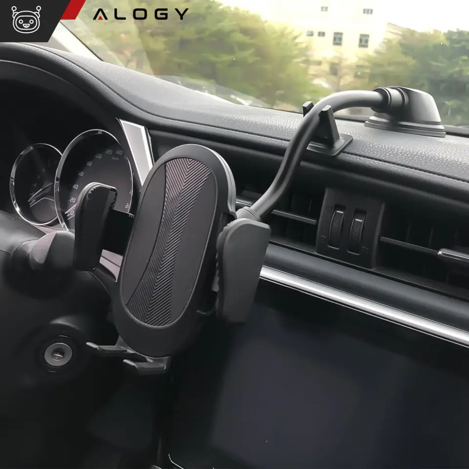 Uchwyt samochodowy do telefonu na szybę kokpit deskę do auta na telefon 7.9" z długim ramieniem Alogy Czarny