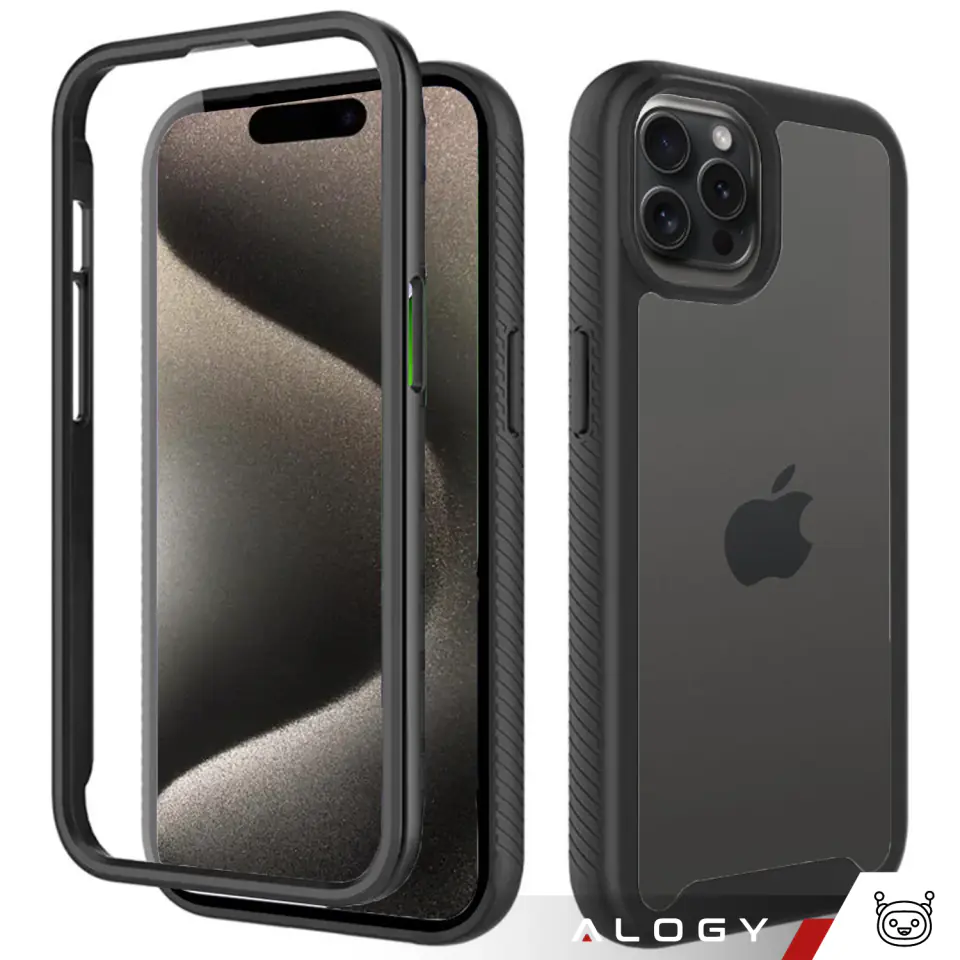 Etui do iPhone 15 Pro Max pancerne obudowa + folia hydrożelowa Case Defense 360 Pro Alogy czarne