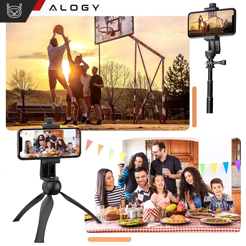 Uchwyt adapter na telefon do statywu selfie stick 1/4 Obrotowy 360 uniwersalny Alogy czarny