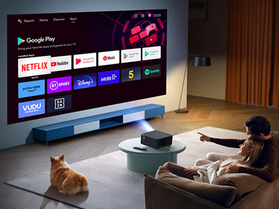 Projektor ze smart TV netflix, youtube android tv