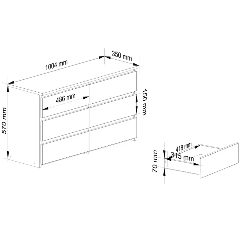 KOMODA CL100 6SZ BETON / BIAŁA