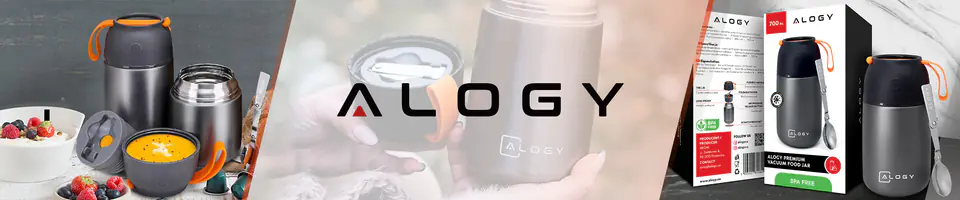 Termos pojemnik obiadowy na jedzenie żywność zupę lód  dla dzieci 700ml Alogy ze stali nierdzewnej + składana łyżeczka termiczny szary