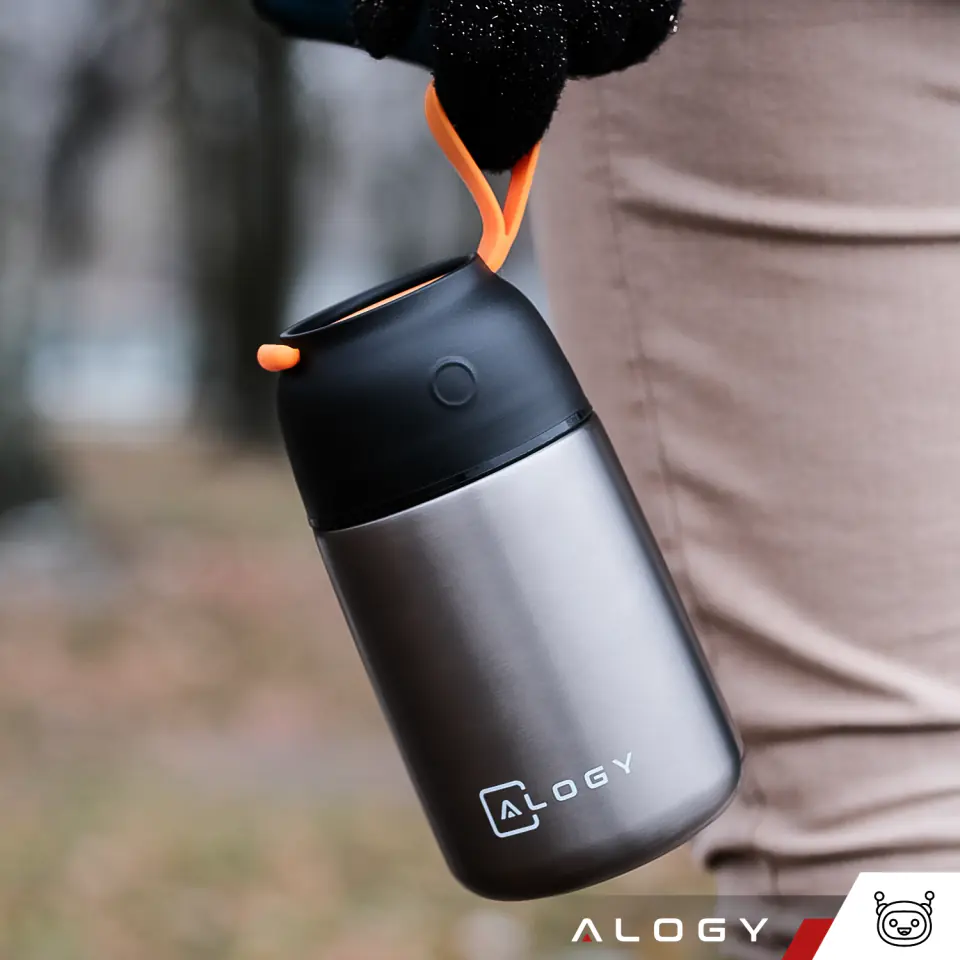 Termos pojemnik obiadowy na jedzenie żywność zupę lód  dla dzieci 700ml Alogy ze stali nierdzewnej + składana łyżeczka termiczny szary
