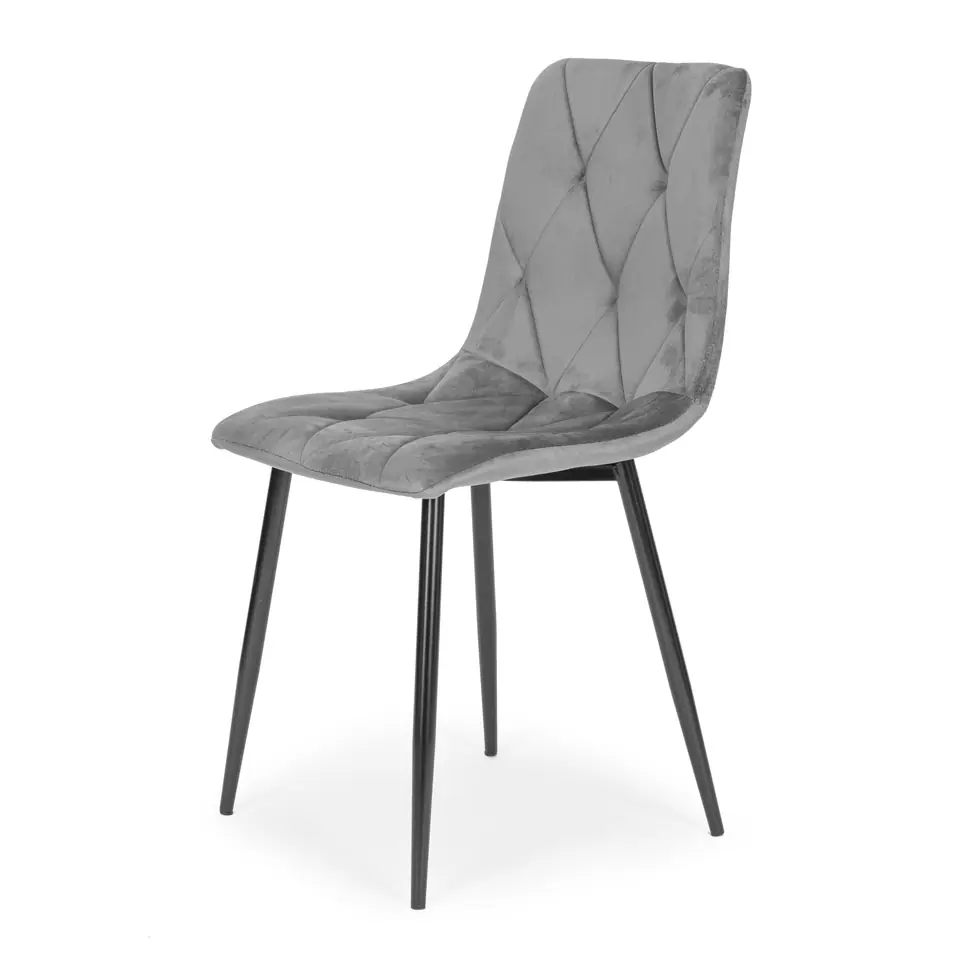 Komplet 4 krzeseł krzesło pikowane welurowe do jadalni i salonu szare ModernHome