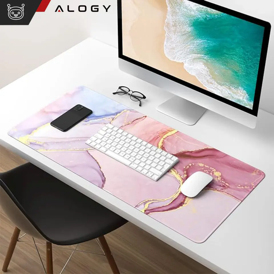 Podkładka na biurko pod myszkę mysz klawiaturę Mata ochronna antypoślizgowa gamingowa XXL 88x40 Alogy Marmur Różowa