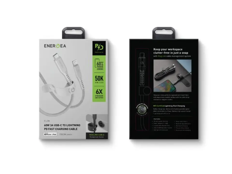 ENERGEA kabel Flow USB-C - LightningC94 MFI 1.5m biały/white 60W 3A PD Fast Charge