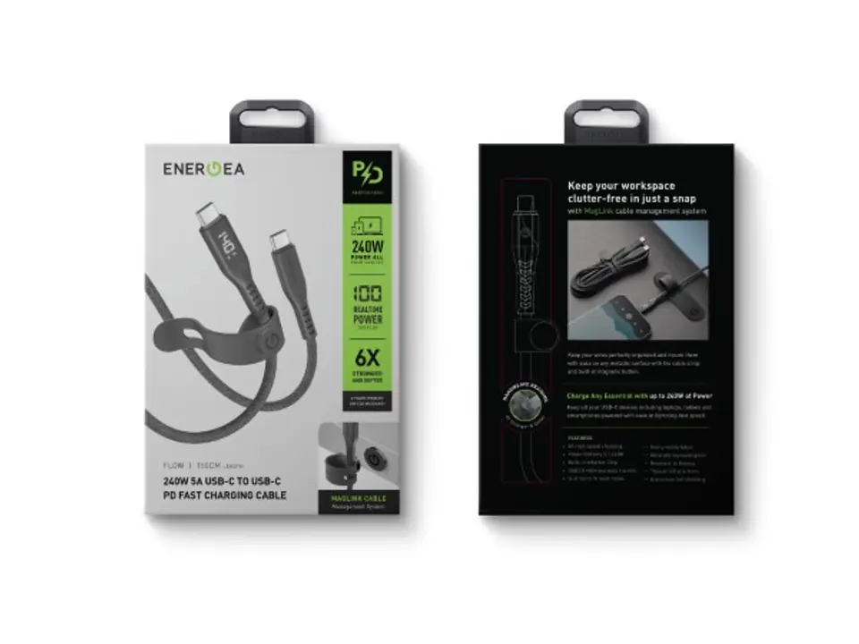 ENERGEA kabel Flow USB-C - USB-CDigital Display 1.5m czarny/black 240W 5A PD Fast Charge