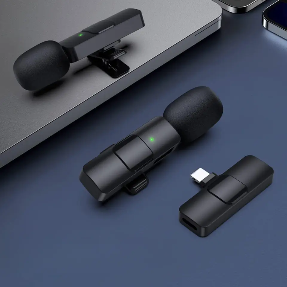 2x mikrofon krawatowy bezprzewodowy USB-C typ C Android iOS do telefonu tabletu małe mikrofony zestaw dwóch mikrofonów