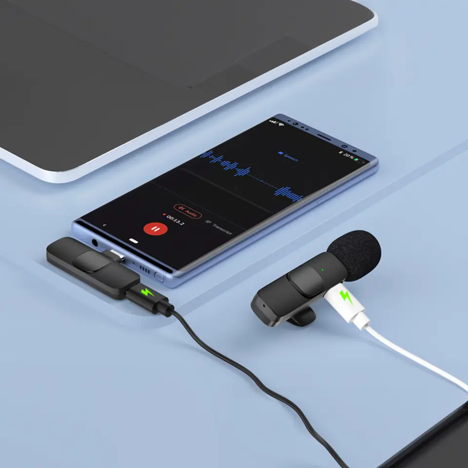 2x mikrofon krawatowy bezprzewodowy USB-C typ C Android iOS do telefonu tabletu małe mikrofony zestaw dwóch mikrofonów