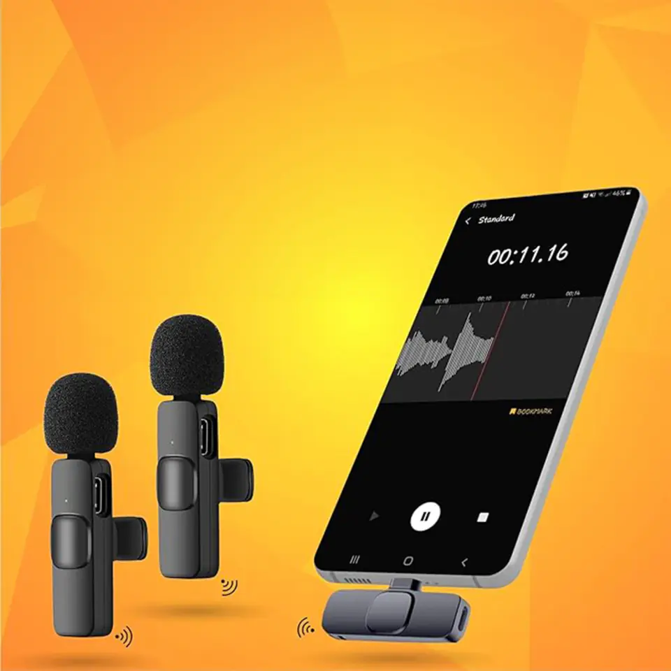 2x mikrofon krawatowy bezprzewodowy USB-C typ C Android iOS do telefonu tabletu małe mikrofony zestaw dwóch mikrofonów