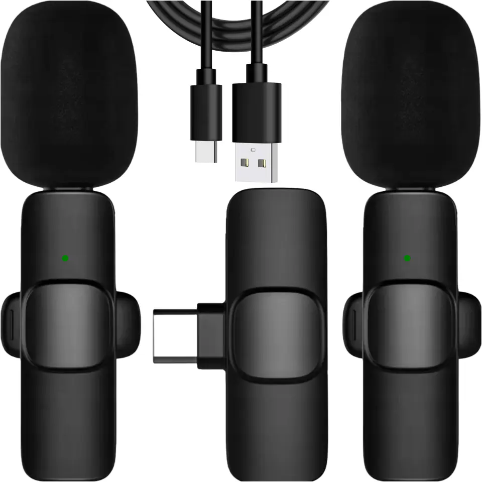 2x mikrofon krawatowy bezprzewodowy USB-C typ C Android iOS do telefonu tabletu małe mikrofony zestaw dwóch mikrofonów
