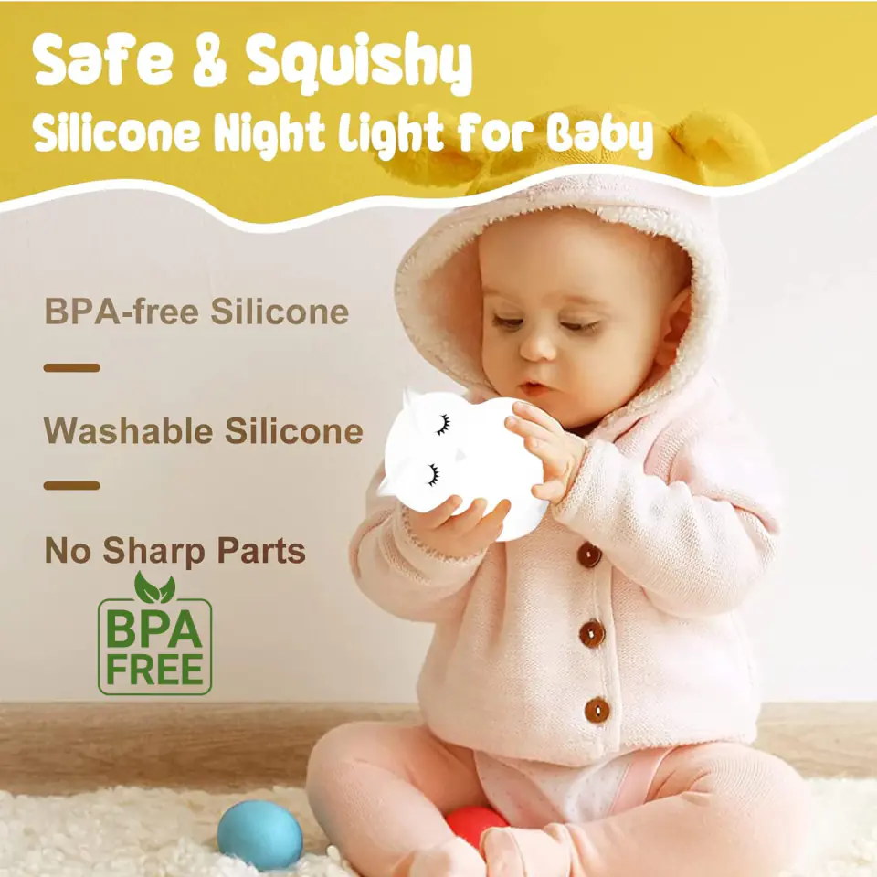 Lampka nocna dla dzieci silikonowa miękka dotykowa USB LED RGB kolorowa + Pilot Sowa biurkowa na biurko Biała