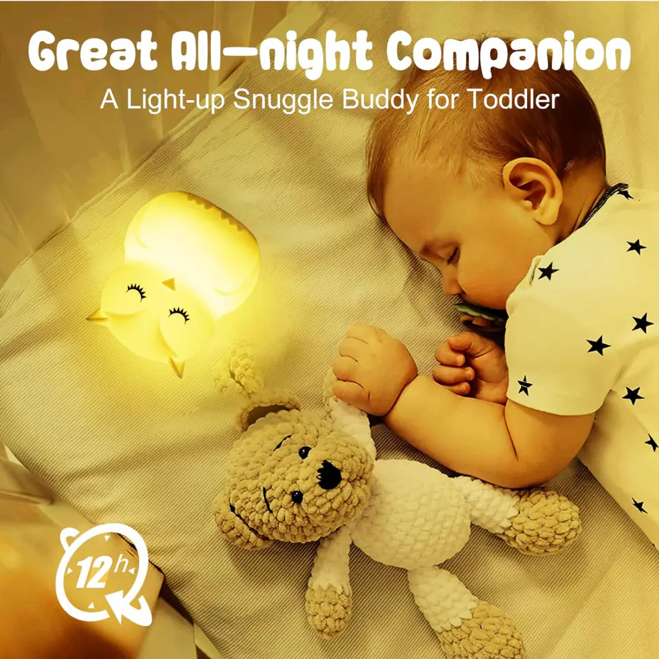 Lampka nocna dla dzieci silikonowa miękka dotykowa USB LED RGB kolorowa + Pilot Sowa biurkowa na biurko Biała