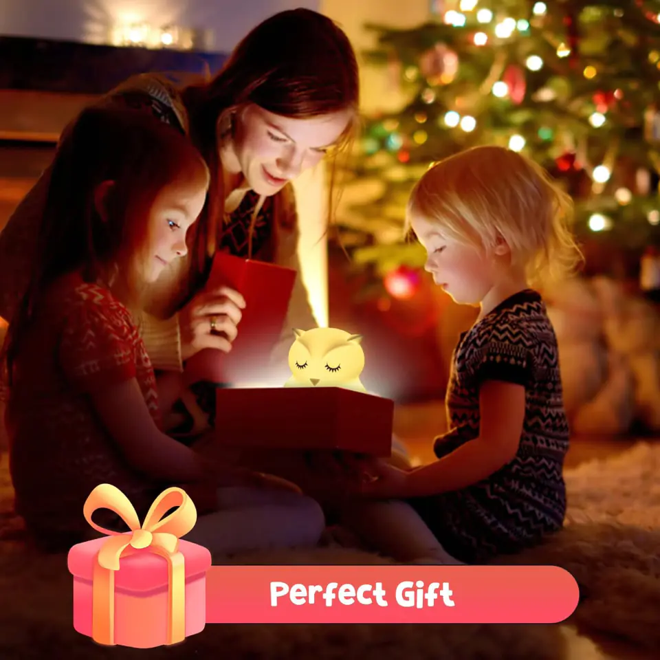 Lampka nocna dla dzieci silikonowa miękka dotykowa USB LED RGB kolorowa + Pilot Sowa biurkowa na biurko Biała