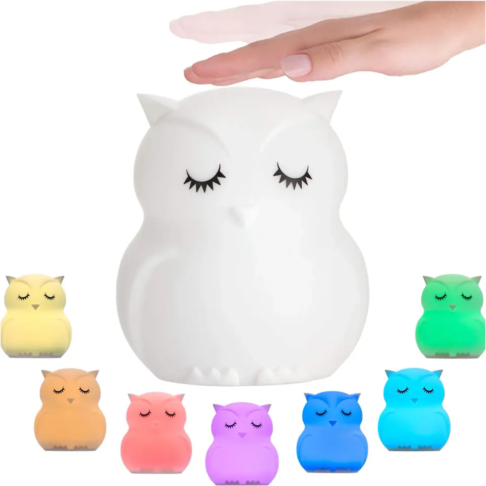 Lampka nocna dla dzieci silikonowa miękka dotykowa USB LED RGB kolorowa + Pilot Sowa biurkowa na biurko Biała