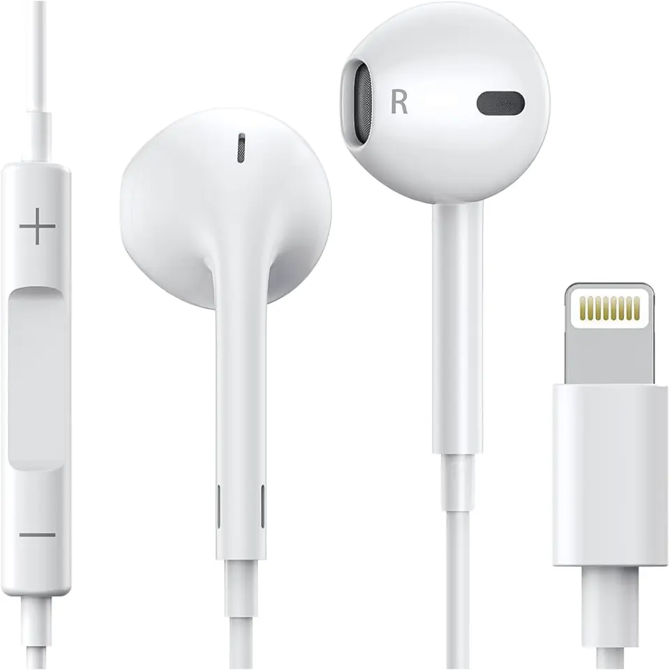Słuchawki douszne przewodowe Lightning do iPhone 14/13/12/11/PRO/MAX/XS/XR/X/SE z mikrofonem EarPhones Białe