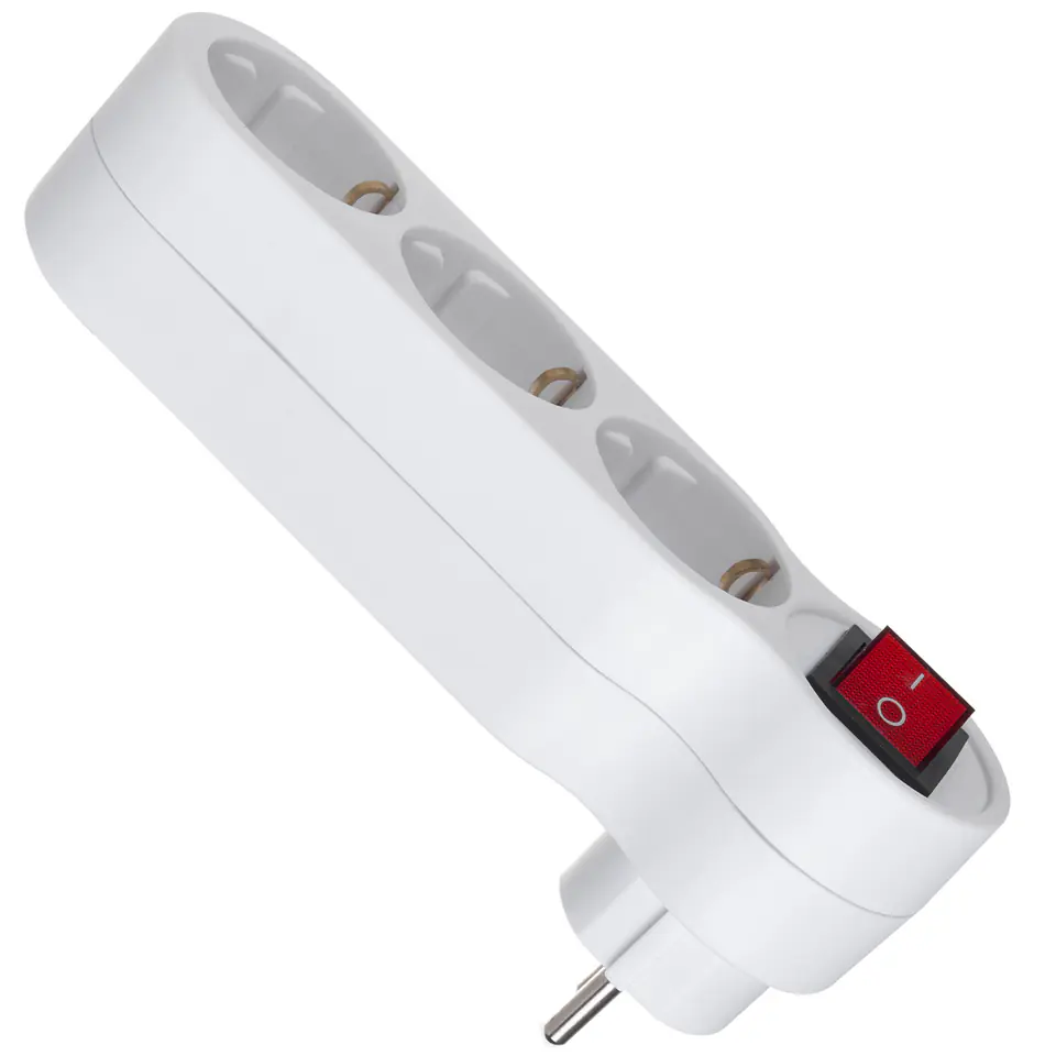 Gniazdko prądowe potrójne, rozgałęziacz z wyłącznikiem i uziemieniem, 16A