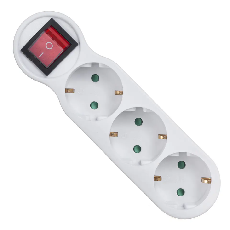 Gniazdko prądowe potrójne, rozgałęziacz z wyłącznikiem i uziemieniem, 16A