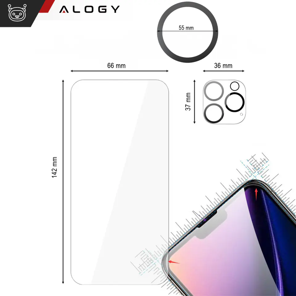 Etui do iPhone 15 Pro Obudowa Case +2x szkło na ekran i 2x obiektyw + Ring pancerne Alogy 360 Hybrid Set 6w1 czarno-przezroczyste