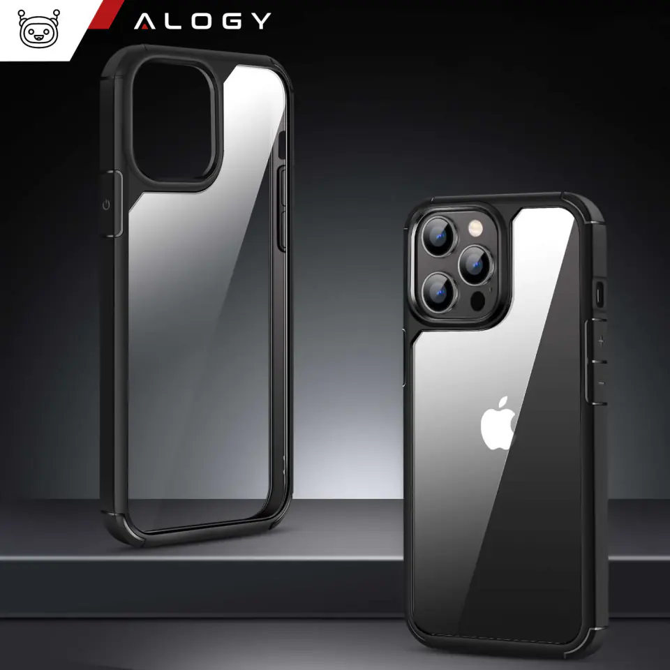 Etui do iPhone 15 Pro Obudowa Case +2x szkło na ekran i 2x obiektyw + Ring pancerne Alogy 360 Hybrid Set 6w1 czarno-przezroczyste