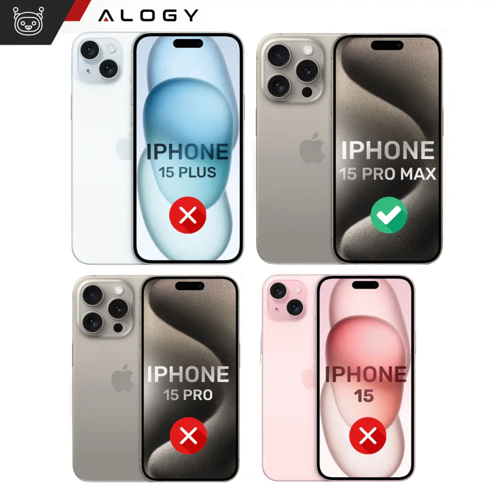 Etui do iPhone 15 Pro Max Obudowa Case +2x szkło na ekran i 2x obiektyw pancerne Alogy 360 Hybrid Set 5w1 czarno-przezroczyste