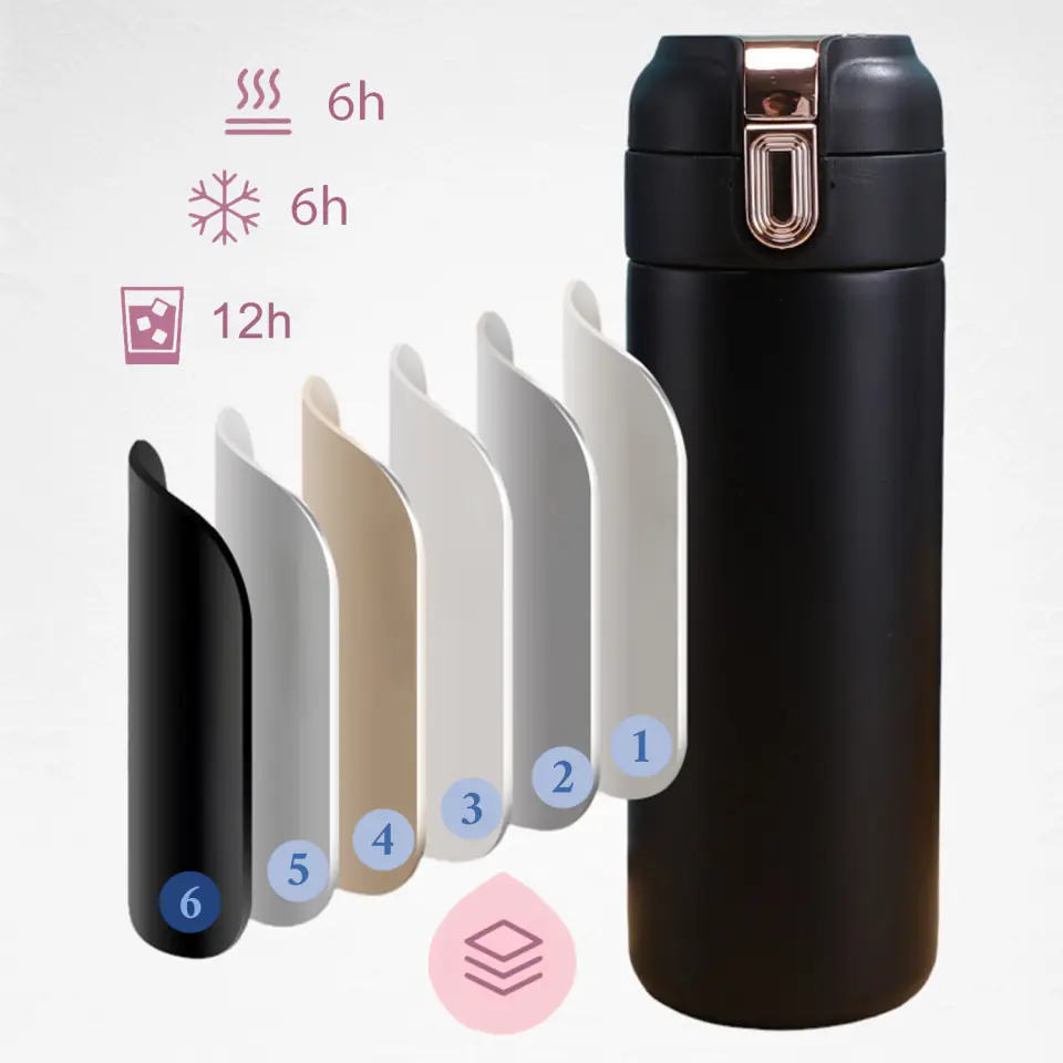 Kubek termiczny Termos na kawę herbatę 400ml butelka bidon LED wskaźnik temperatury Stalowy próżniowy Czarny