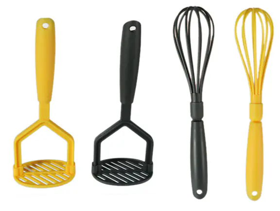 Kitchen utensils - whisk, slotted spoon, pasta, kneading