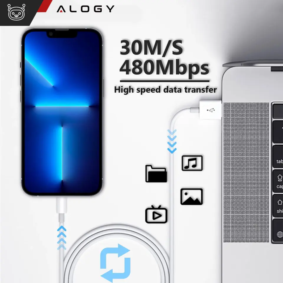 Kabel 1m Alogy Fast Charge USB do Lightning przewód do ładowania iPhone 20W biały