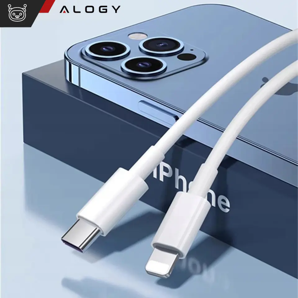 Kabel 1m USB-C do Ładowarka Lightning Alogy Fast Charge przewód do ładowania iPhone 12 13 14 20W biały