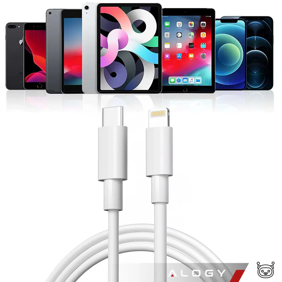 Kabel 1m USB-C do Ładowarka Lightning Alogy Fast Charge przewód do ładowania iPhone 12 13 14 20W biały