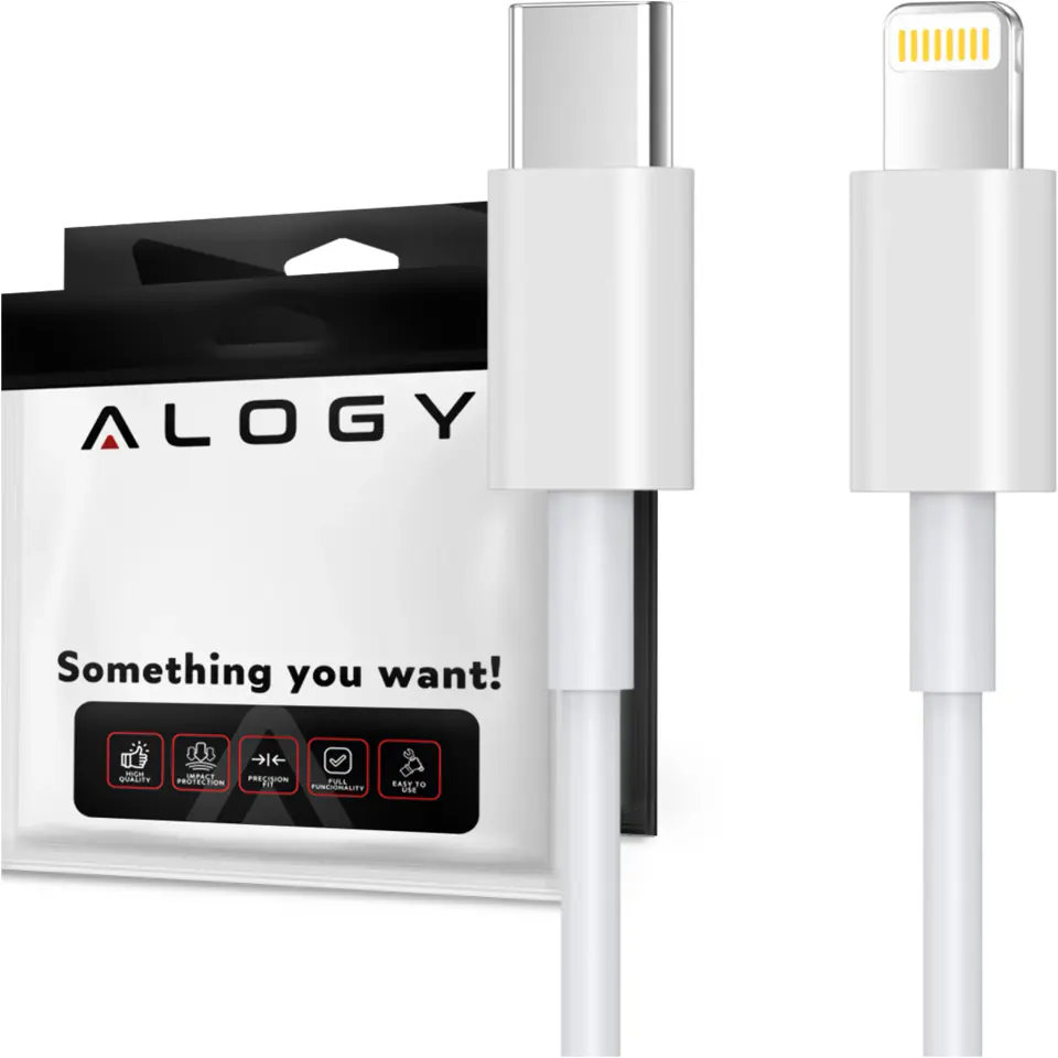 Kabel 1m USB-C do Ładowarka Lightning Alogy Fast Charge przewód do ładowania iPhone 12 13 14 20W biały