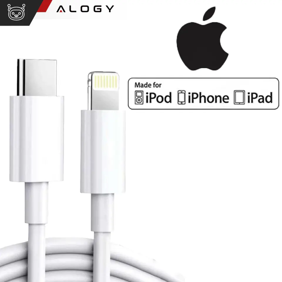 Kabel 2m USB-C do Lightning Alogy Fast Charge przewód do ładowania iPhone 20W biały