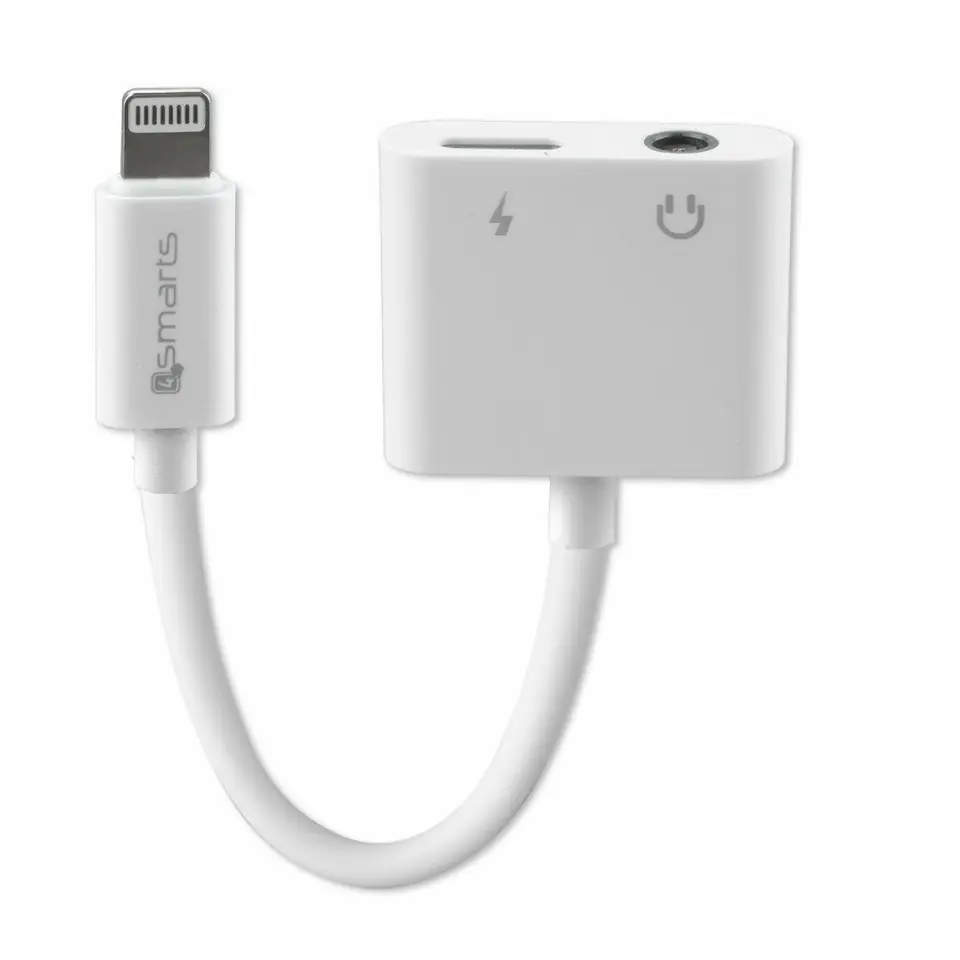 4smarts Adapter rozdzielający Lightning  na Lightning + 3.5mm AUX biały/white 468673