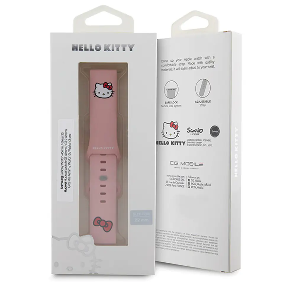 Hello Kitty Pasek Uniwersalny HKUWLSCHBLP Silicone Kitty Head różowy/pink strap 22mm